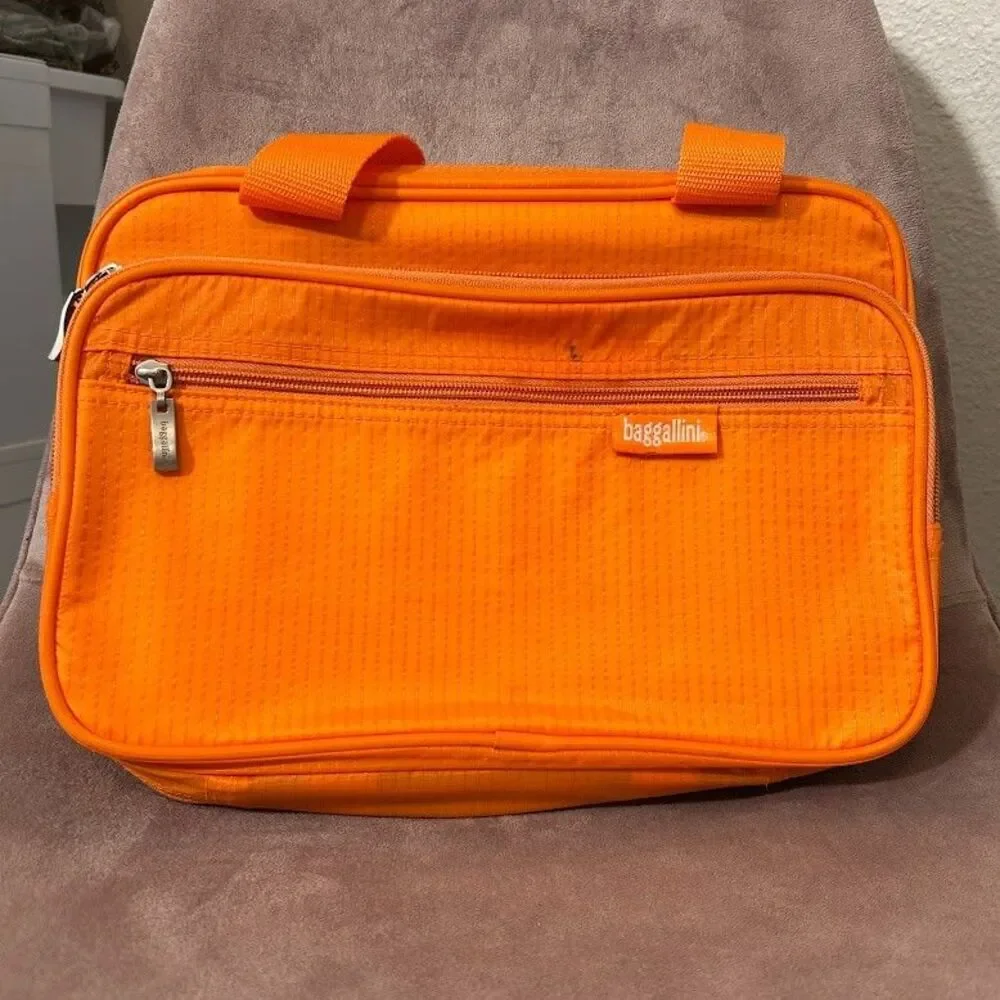 Baggallini Orange Ripstop Hanging Toiletry Bag Travel Makeup Organizer Case Hook